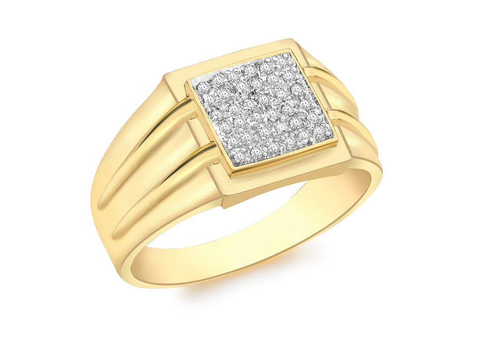 9ct Yellow Gold 0.23t Pave Set Diamond Men's Ring