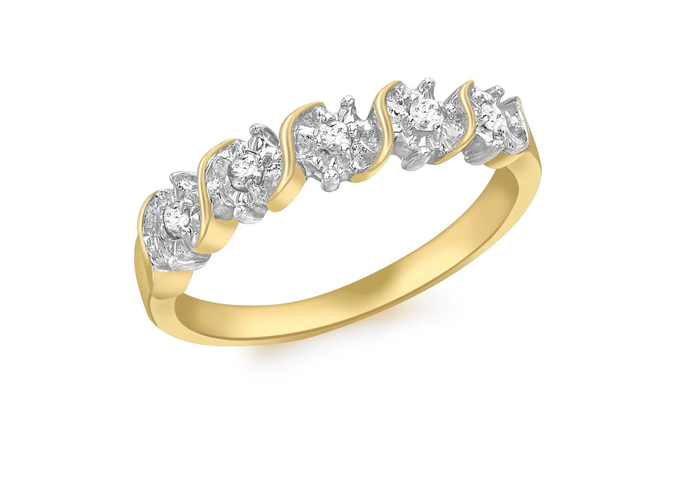 9ct Yellow Gold 0.10ct Five Diamond Ring