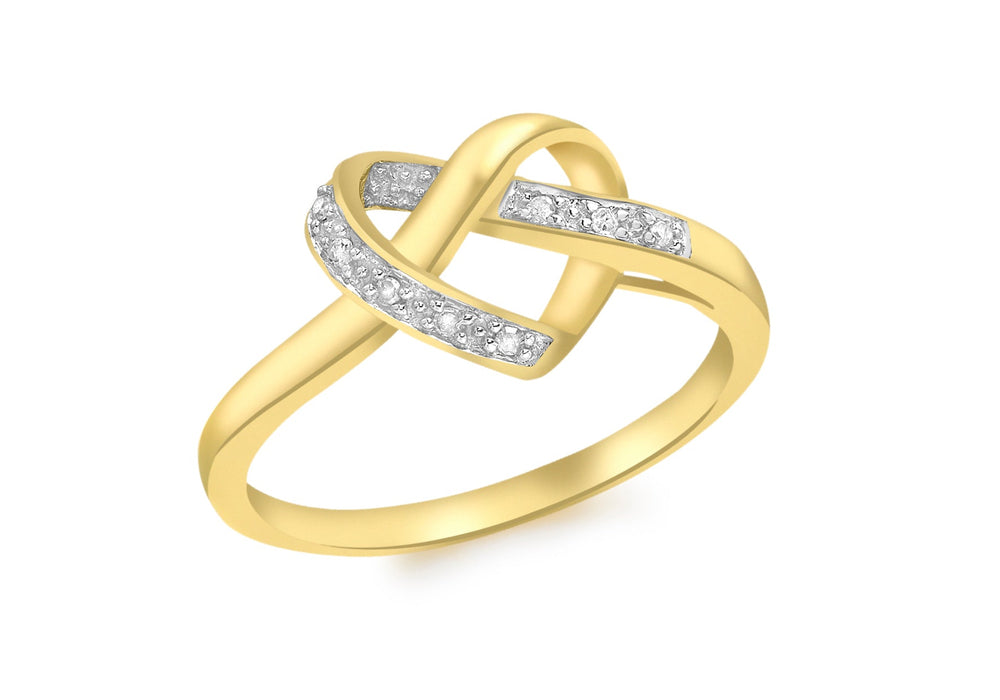 9ct Yellow Gold 0.04t Diamond Heart Knot Ring