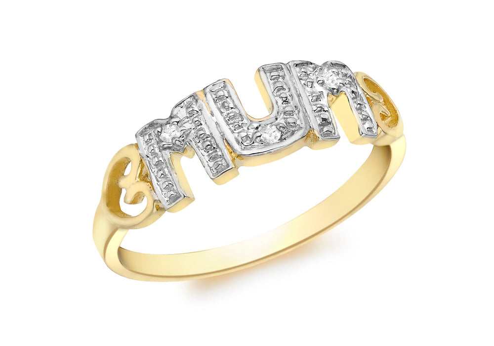 9ct Yellow Gold 0.02ct Diamond Set 'Mum' Ring