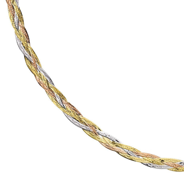 9ct 3-Colour Gold 3-Plait Textured Herringbone Necklace