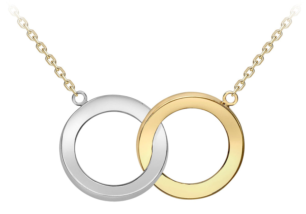 9ct 2-Colour Gold 14mm Linked Bevelled Rings Necklace  46m/18"9