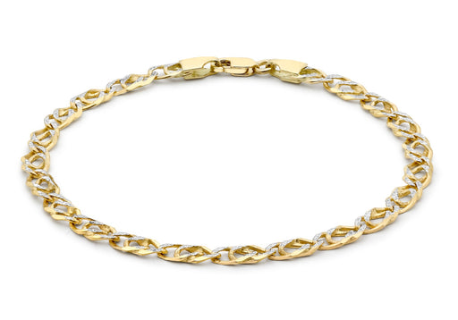 9ct 2-Colour Gold Diamond Cut Double Curb Bracelet 18m/7"9