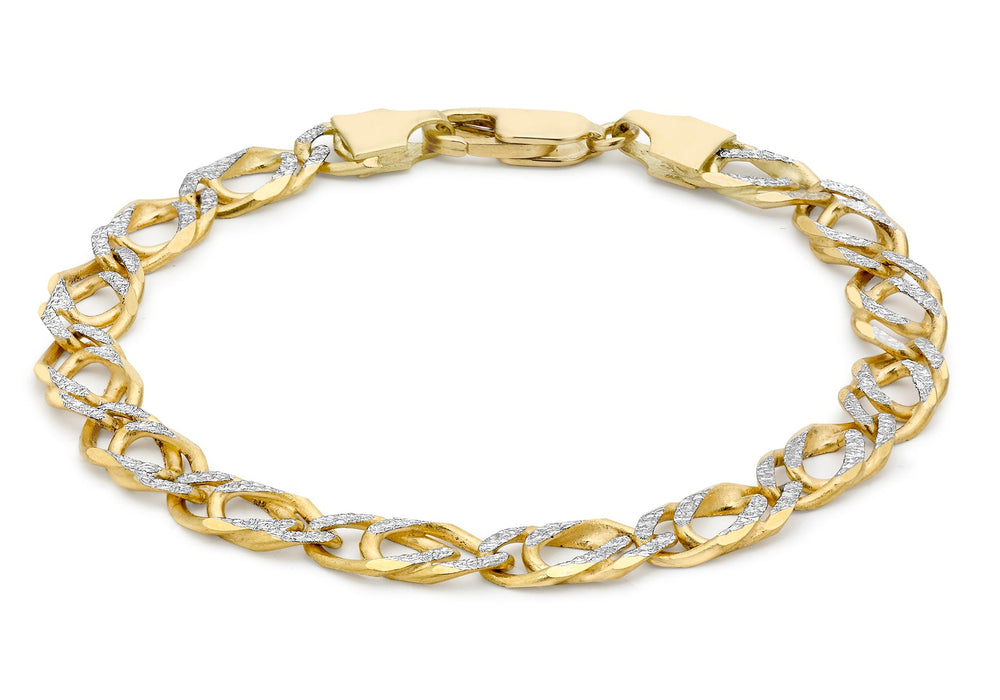 9ct 2-Colour Gold Textured Double-Curb Bracelet 18m/7"9