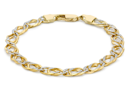 9ct 2-Colour Gold Textured Double-Curb Bracelet 18m/7"9