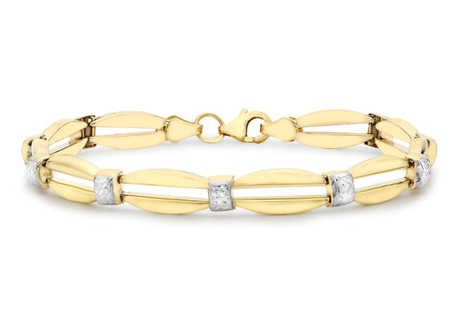 9ct 2-Colour Gold Diamond Cut Oval Bar Link Bracelet 19m/7.5"9