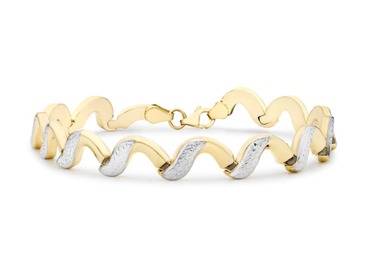 9ct 2-Colour Gold Diamond Cut Wave Link Bracelet 19m/7.5"9
