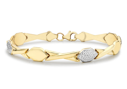 9ct 2-Colour Gold Diamond Cut Hugs and Kisses Link Bracelet 19m/7.5"9