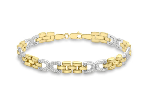 9ct 2-Colour Gold Zirconia  Link Bracelet 19m/7.5"9