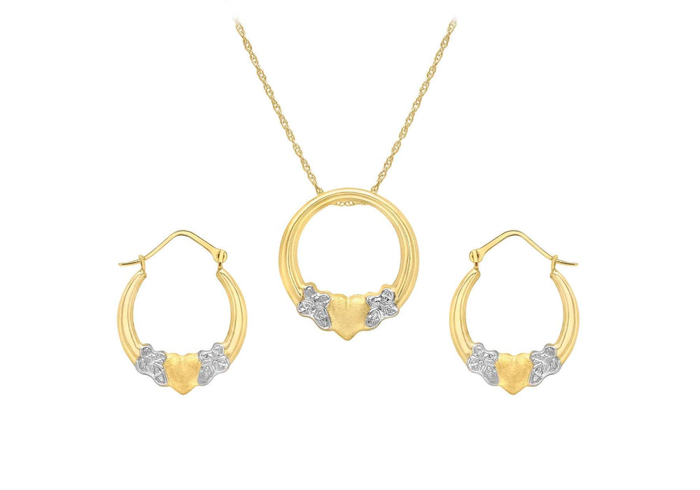 9ct 2-Tone Heart Necklace  and Earrings Set 46m/18"9