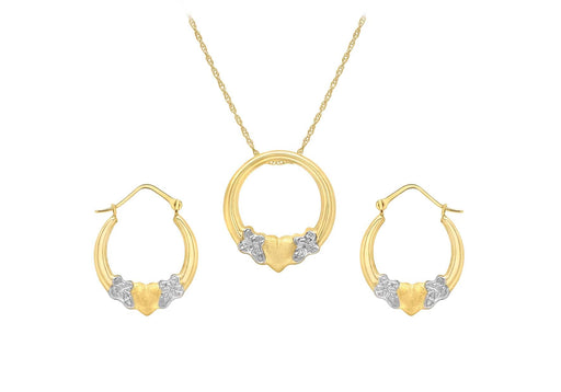 9ct 2-Tone Heart Necklace  and Earrings Set 46m/18"9