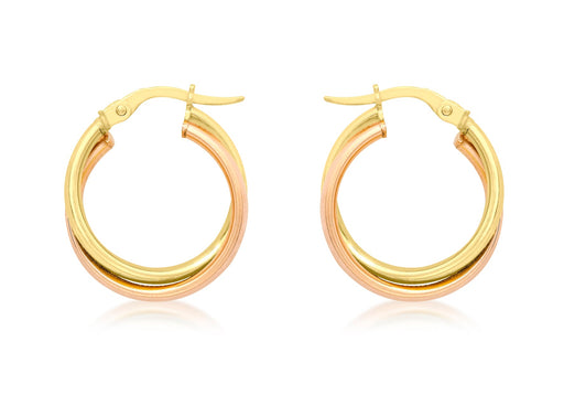 9ct 2-Colour Gold 18mm Double Crossover Hoop Creole Earrings