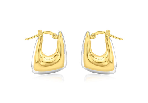 9ct 2-Tone Gold Retangle Eletroform Hoop Earrings