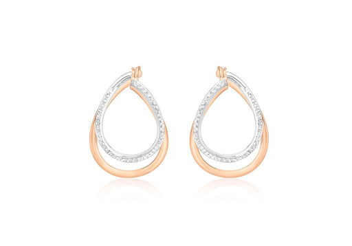 9ct 2-Colour Gold Diamond Cut Front-Faing Double Oval Hoop Earrings