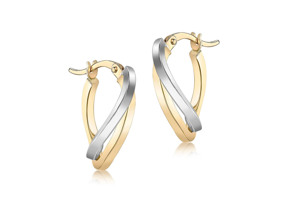 9ct 2 Tone Gold Wave Creole Earrings