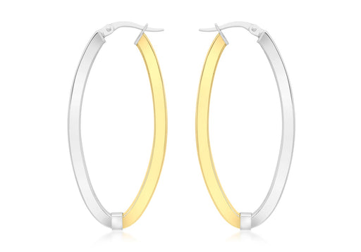 9ct 2-Colour Gold Oval Creole Earrings