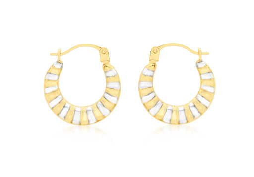 9ct 2-Colour Gold Ribbed Creole Earrings