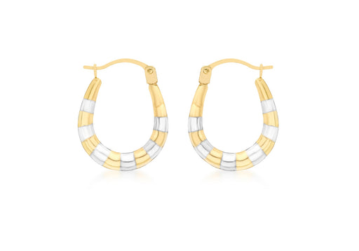 9ct 2-Colour Gold 14mm x 17mm Ribbed Creole Earrings