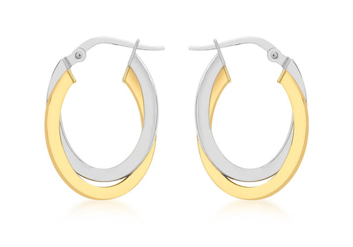 9ct 2-Colour Gold 16mm x 24mm Oval Crossover Creole Earrings