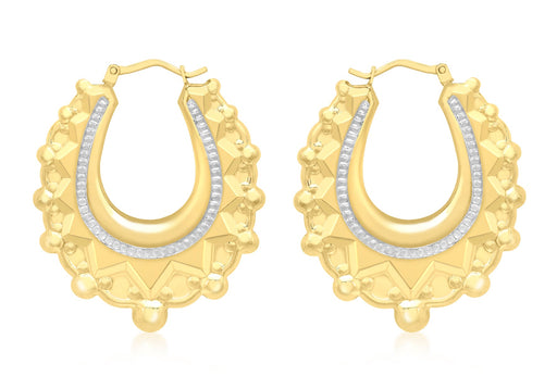 9ct 2-Colour Gold Patterned Creole Earrings