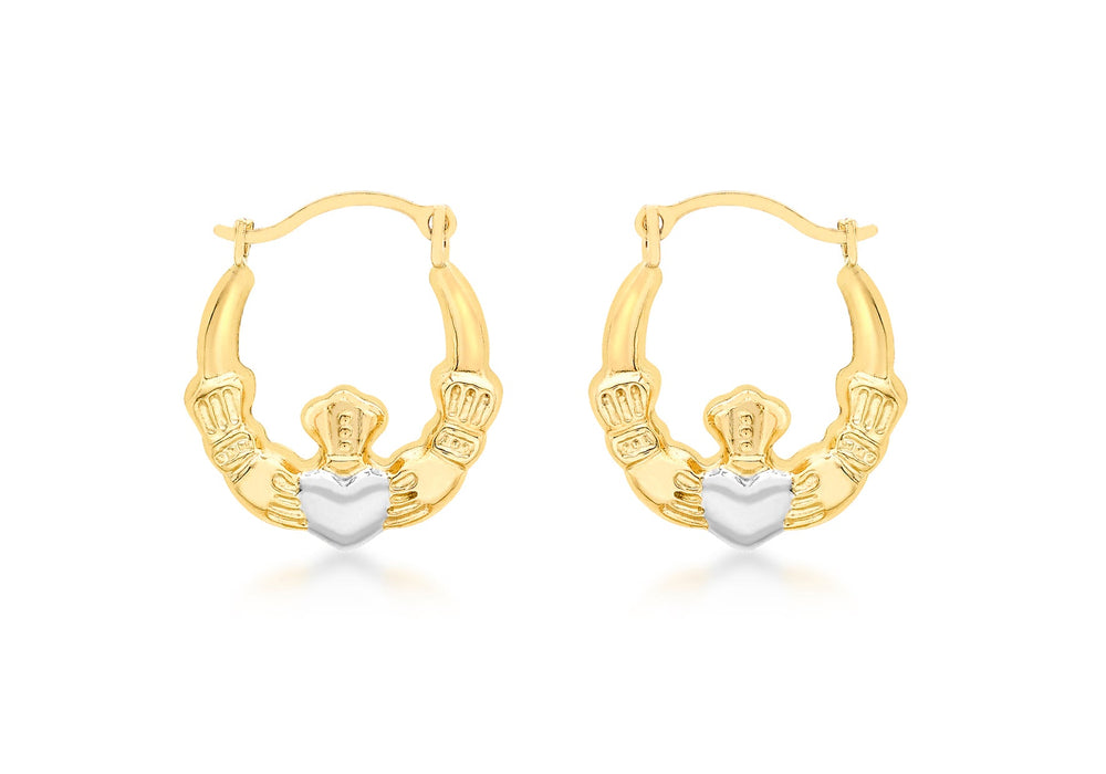 9ct 2-Colour Gold Claddagh Creole Earrings