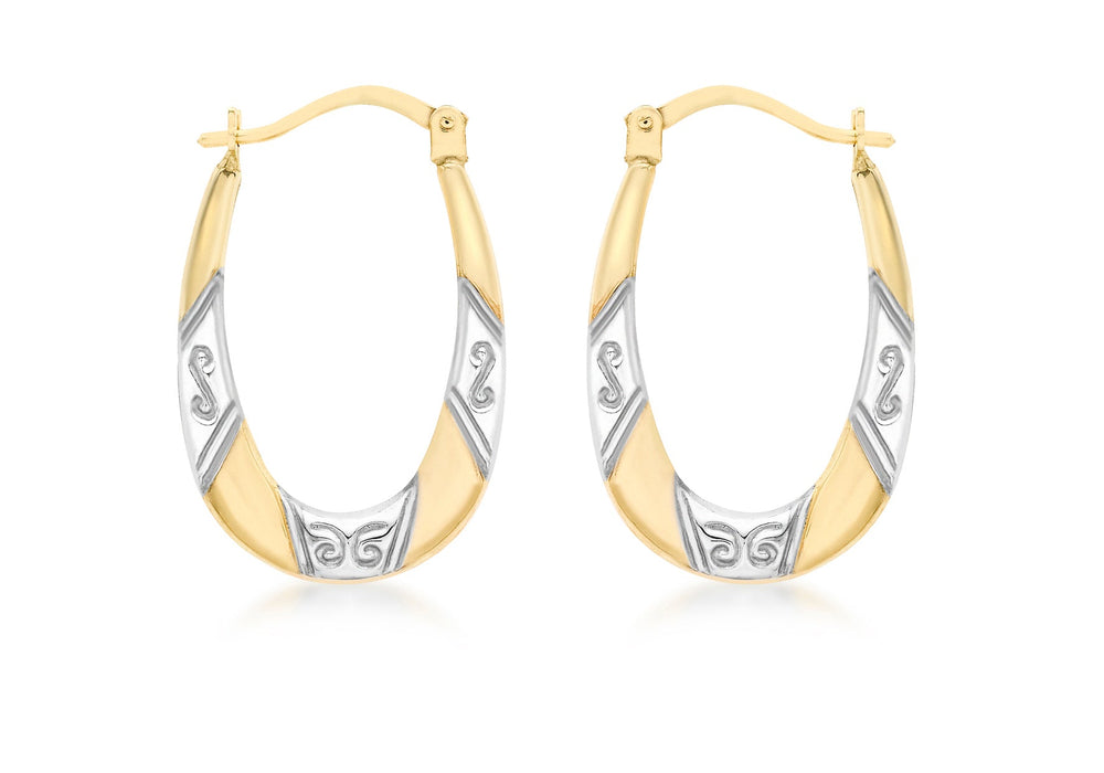 9ct 2-Colour Gold Patterned Creole Earrinsg9