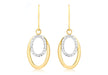 9ct 2-Colour Gold Diamond Cut Double Oval Drop Earrings