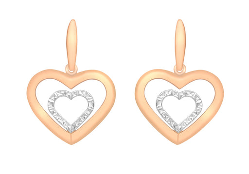 9ct 2-Colour Gold Diamond Cut Double-Heart Drop Earrings