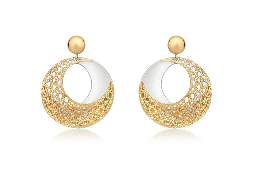 9ct 2-Colour Gold Round Fretwork Drop Earrings