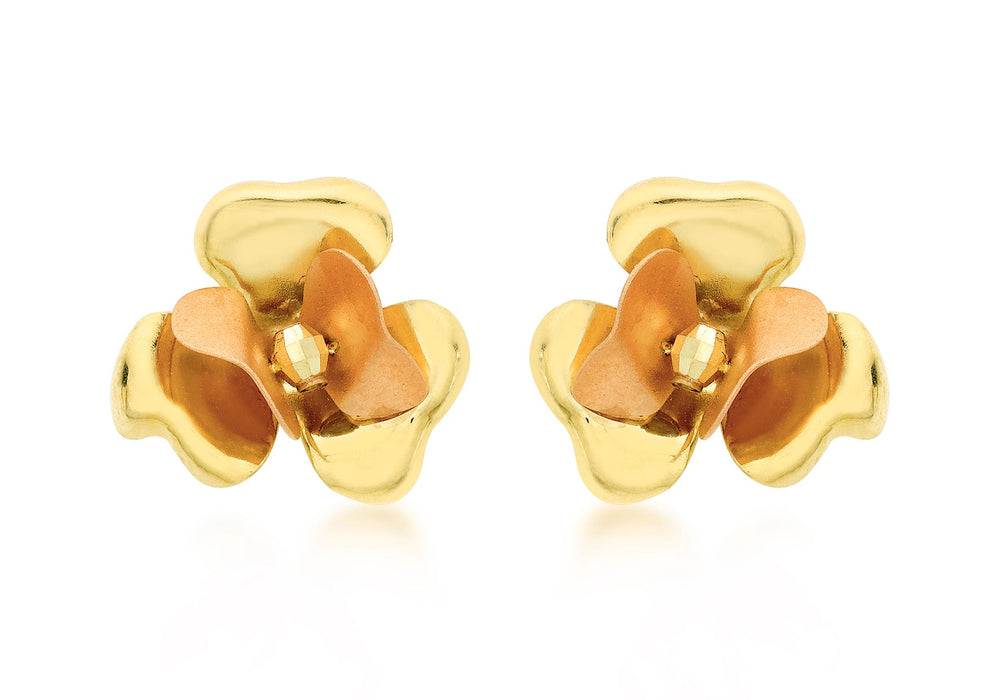 9ct 2-Colour Gold 13mm Flower Stud Earrings