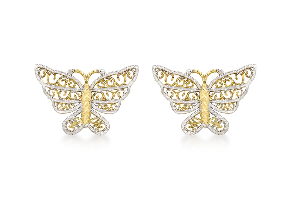 9ct 2-Colour Gold Diamond Cut Butterfly Stud Earrings