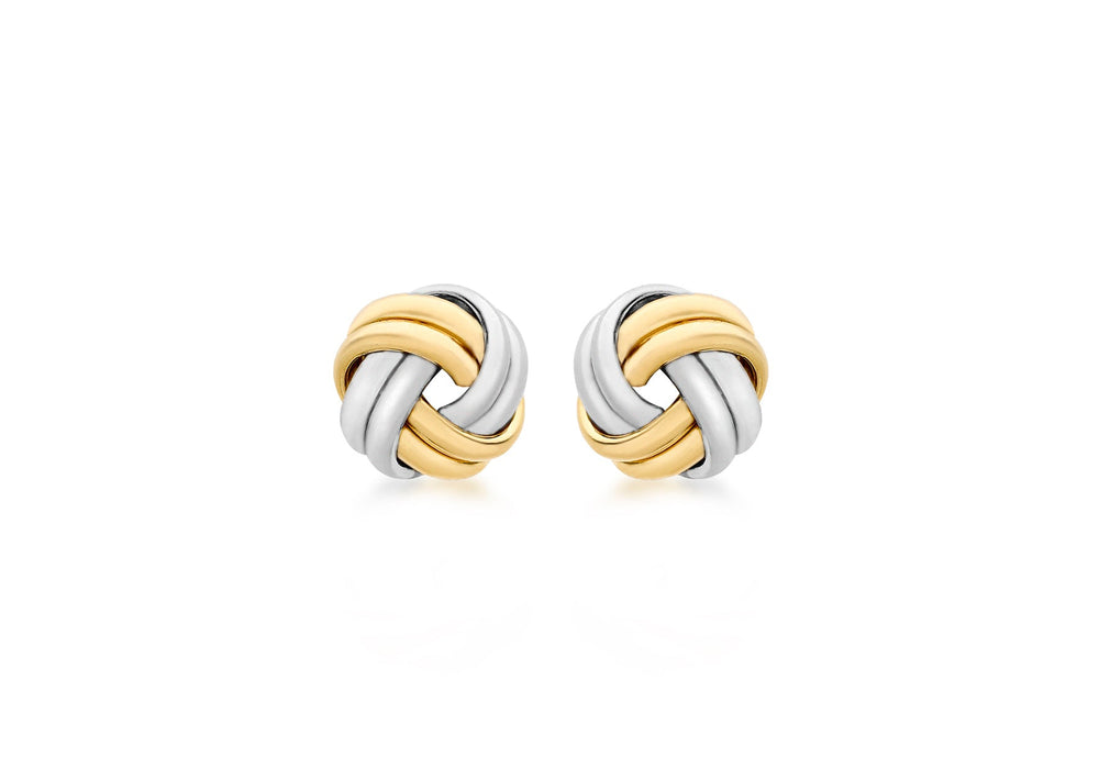 9ct 2-Colour Gold 8mm Knot Stud Earrings