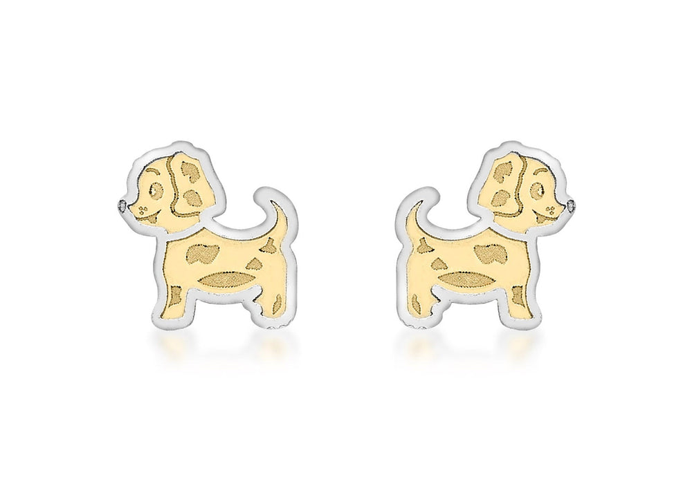 9ct 2-Colour Gold Doggy Stud Earrings