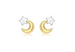 9ct 2-Colour Gold Moon and Star Stud Earrings