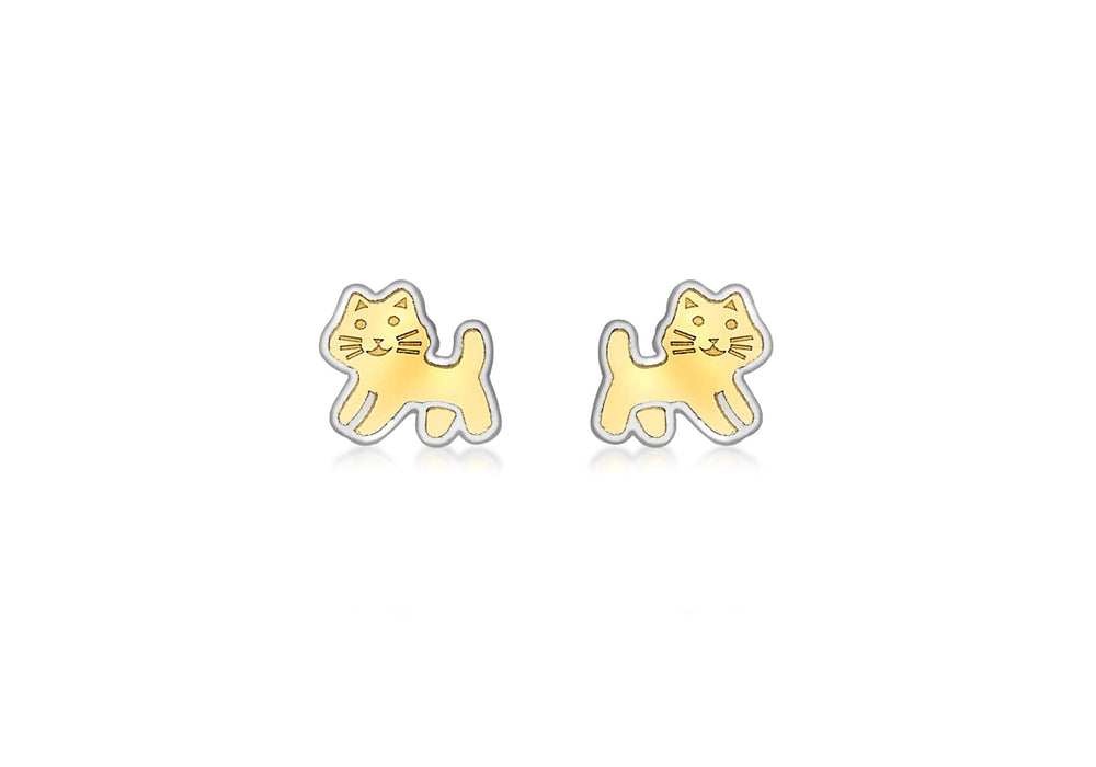 9ct 2-Tone Gold Standing Cat Stud Earrings