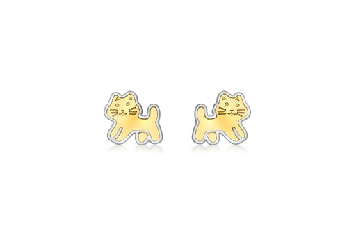 9ct 2-Tone Gold Standing Cat Stud Earrings