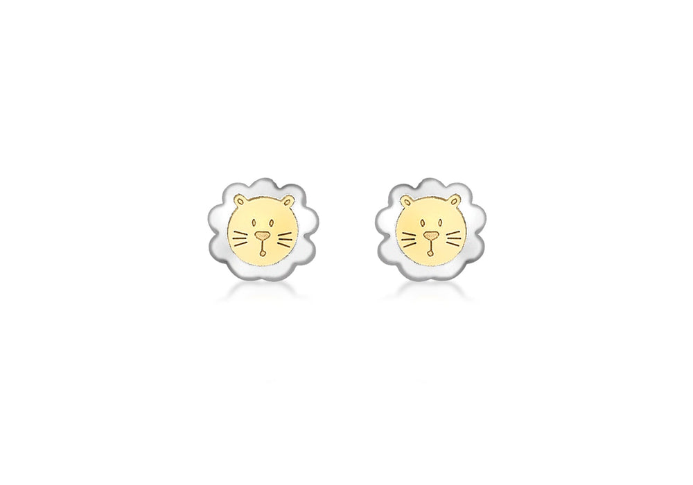 9ct 2-Colour Gold Lion Fae Stud Earrings