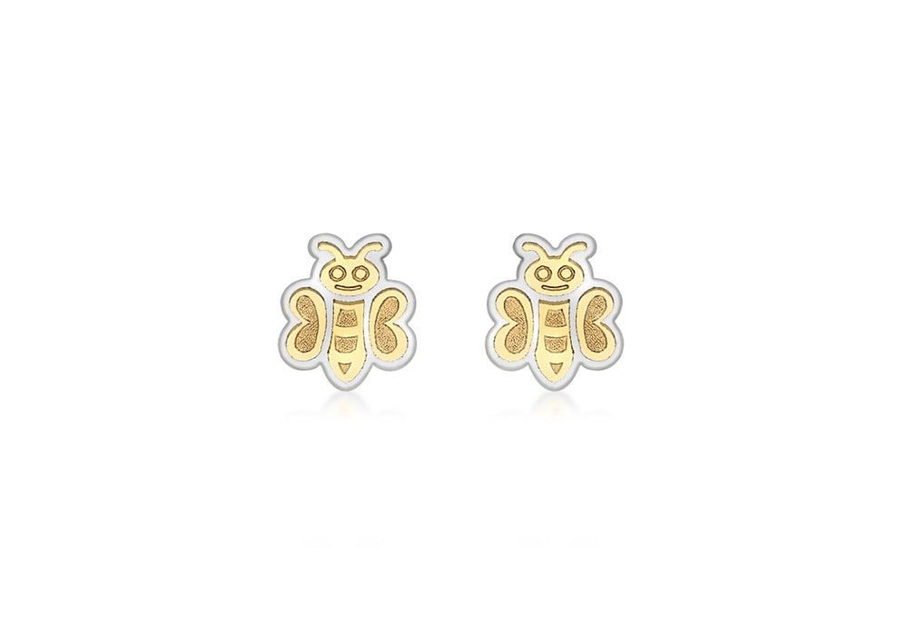 9ct 2-Colour Gold Bumble Bee Stud Earrings