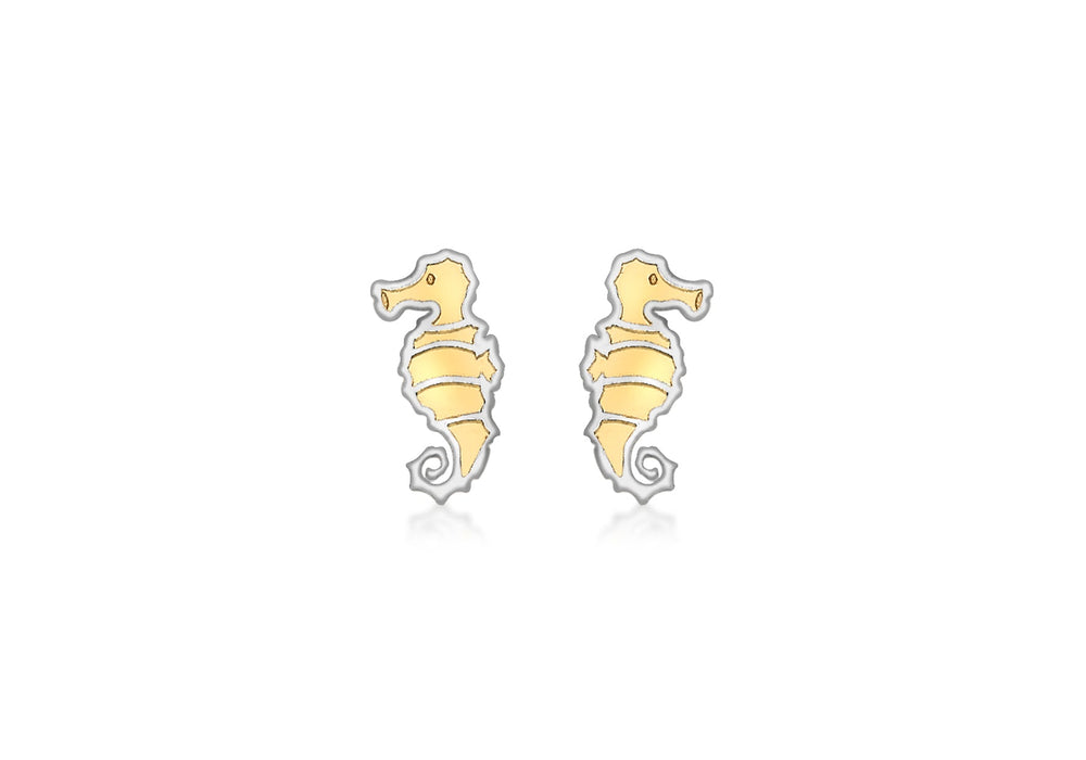 9ct 2-Colour Gold Seahorse Stud Earrings