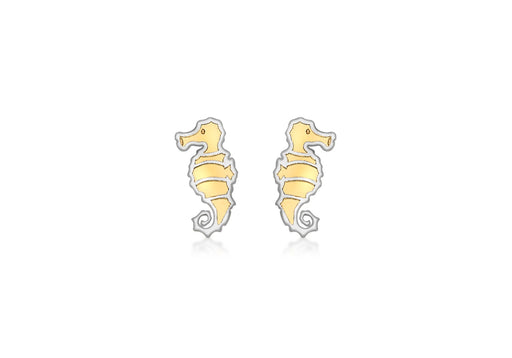 9ct 2-Colour Gold Seahorse Stud Earrings