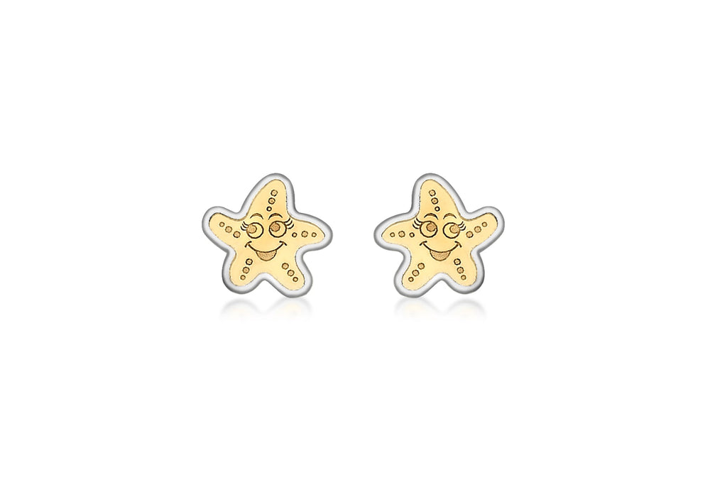 9ct 2-Colour Gold Starfish Stud Earrings