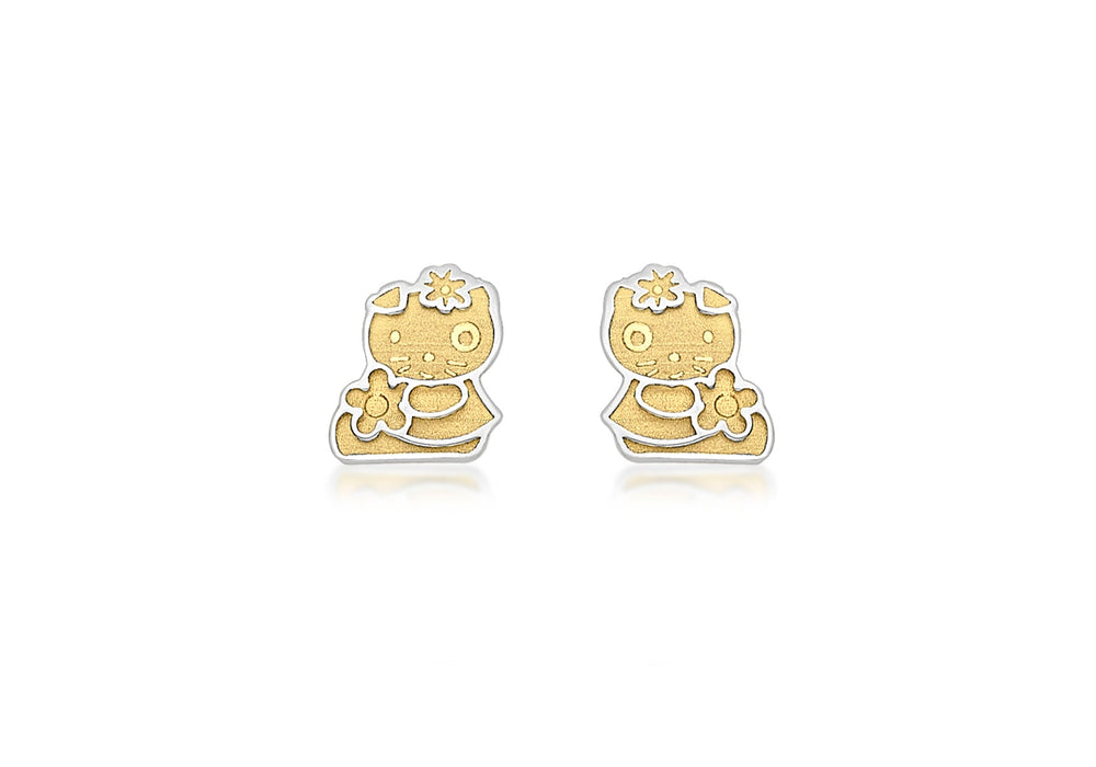 9ct 2-Colour Gold Kitty Flower Stud Earrings