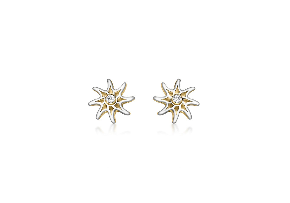 9ct 2-Colour Gold Star and Zirconia  Stud Earrings