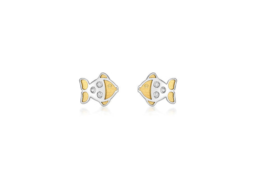 9ct 2-Colour Gold Zirconia  Fish Stud Earrings