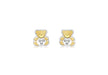 9ct 2-Colour Gold Zirconia  Teddy Bear Stud Earrings