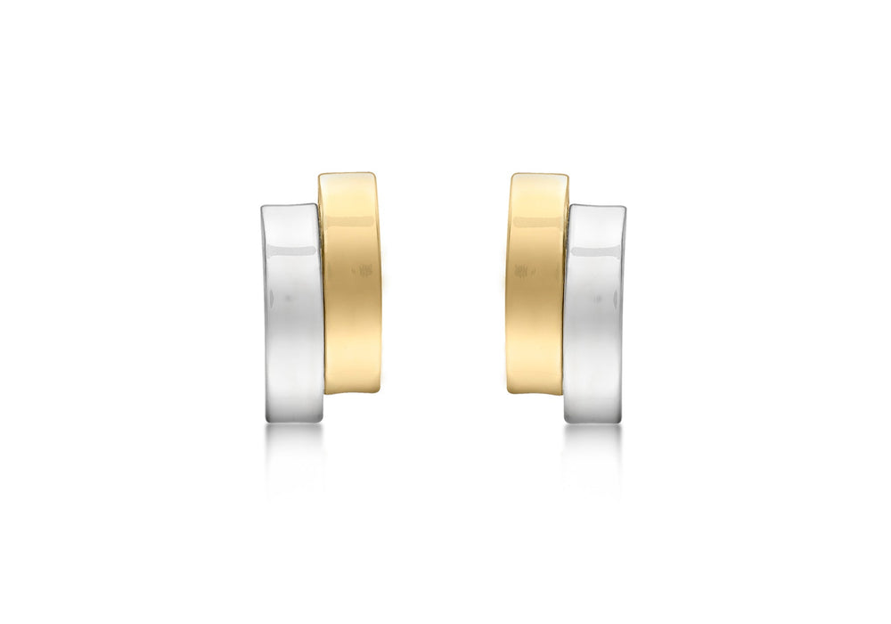 9ct 2-Tone Gold Asymmetric Double Bars Stud Earrings