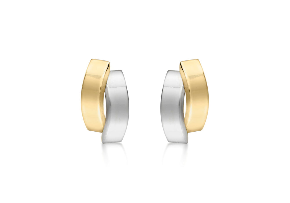 9ct 2-Tone Gold 6.5mm x 12mm Asymmetric Double-urved-Bars Stud Earrings