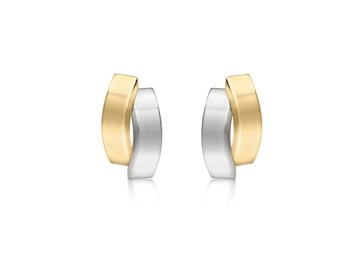 9ct 2-Tone Gold 6.5mm x 12mm Asymmetric Double-urved-Bars Stud Earrings