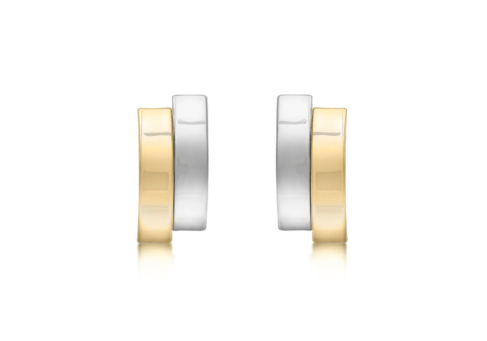 9ct 2-Tone Gold Asymmetric Double urved Bars Stud Earrings