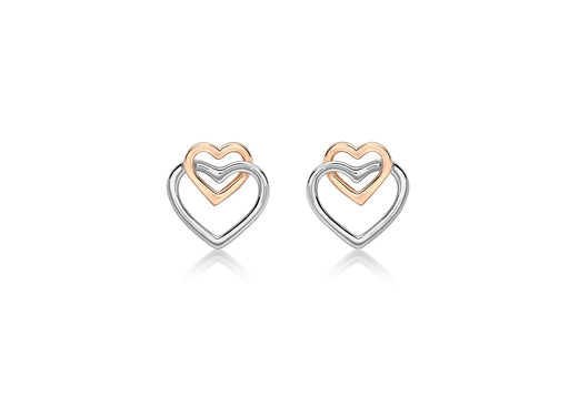 9ct 2-Colour Gold Linked Hearts Stud Earrings